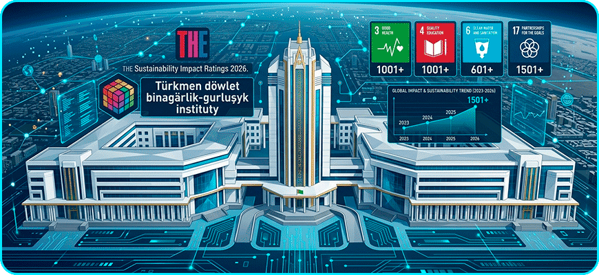 Halkara giňişliginde taryhy üstünlik: Türkmen döwlet binagärlik-gurluşyk instituty «THE Sustainability Impact Ratings 2026» global reýtingine girdi